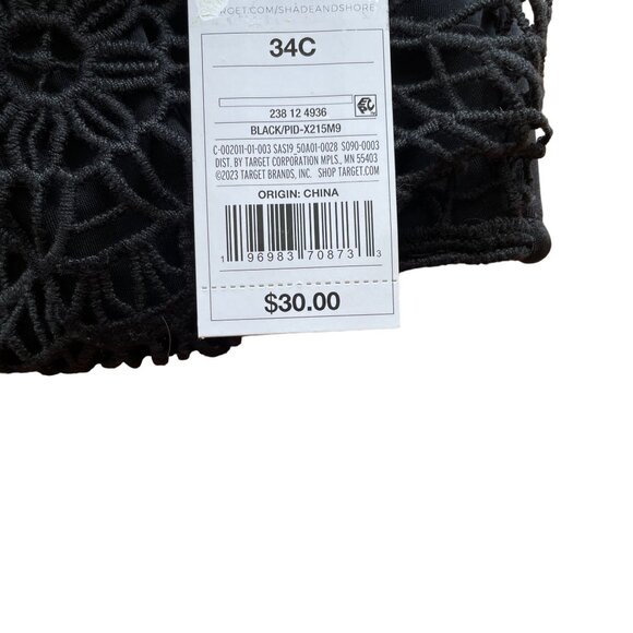 SHADE & SHORE CROCHET BIKINI TOP TRIANGLE WOMEN'S 34C HALTER BLACK NWT - Picture 5 of 6